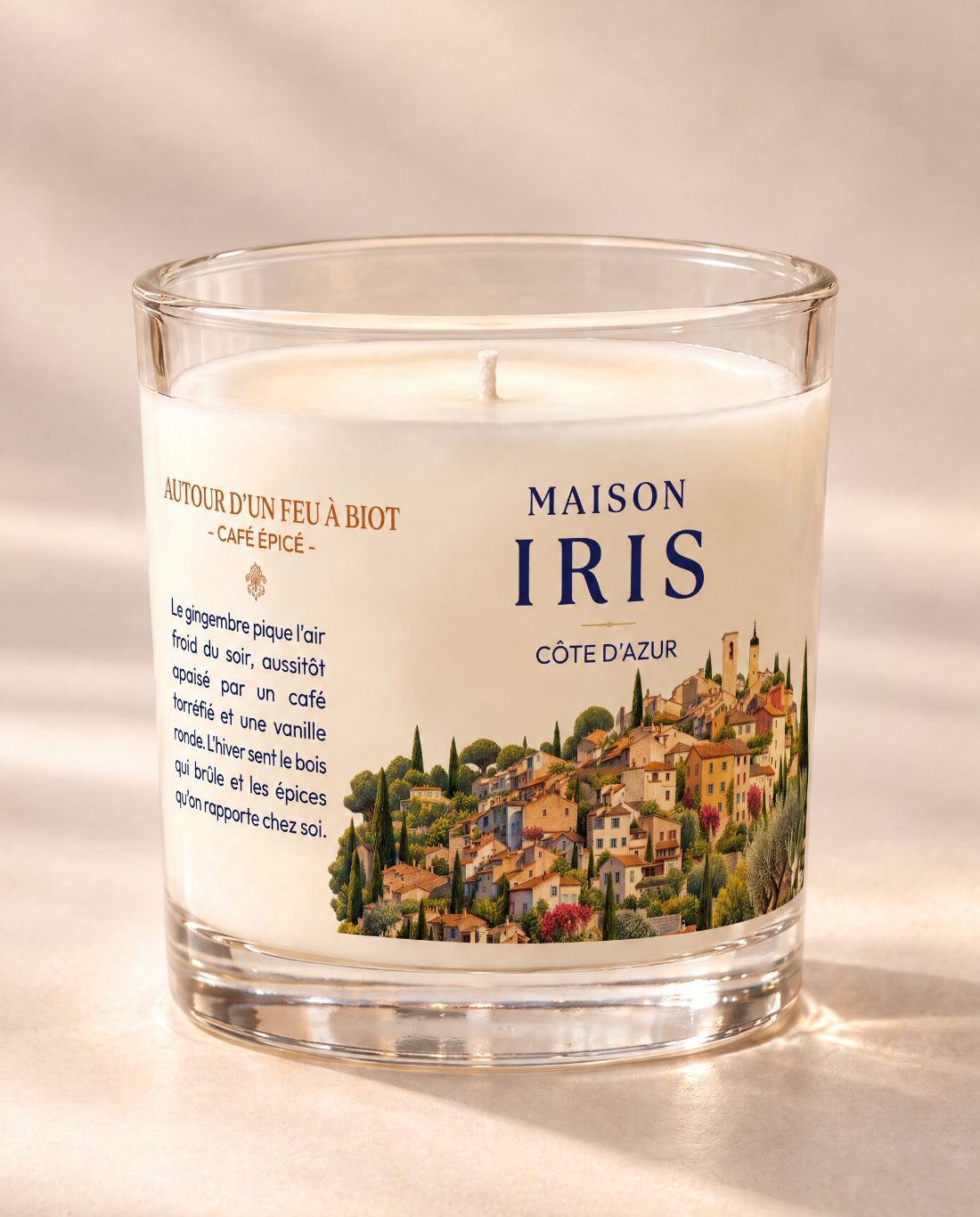 Bougie parfumée 180 g Maison Iris « Autour d’un feu à Biot » — Café épicé
