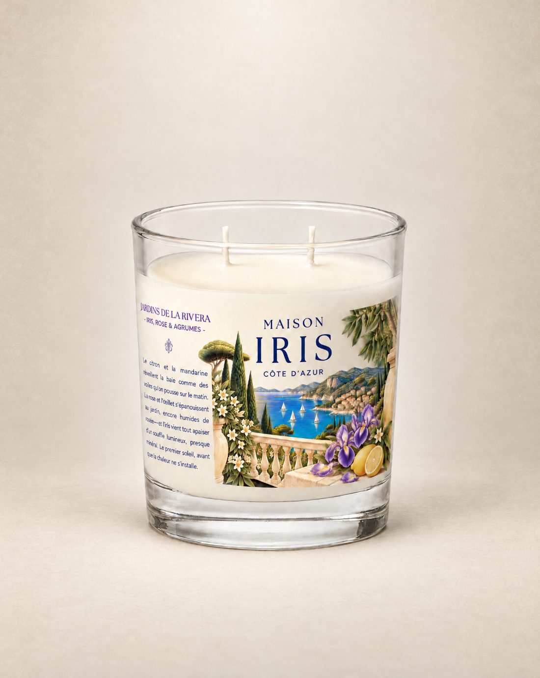 Bougie parfumée 220 g Maison Iris « Jardins de la Riviera » — Iris, Rose & Agrumes