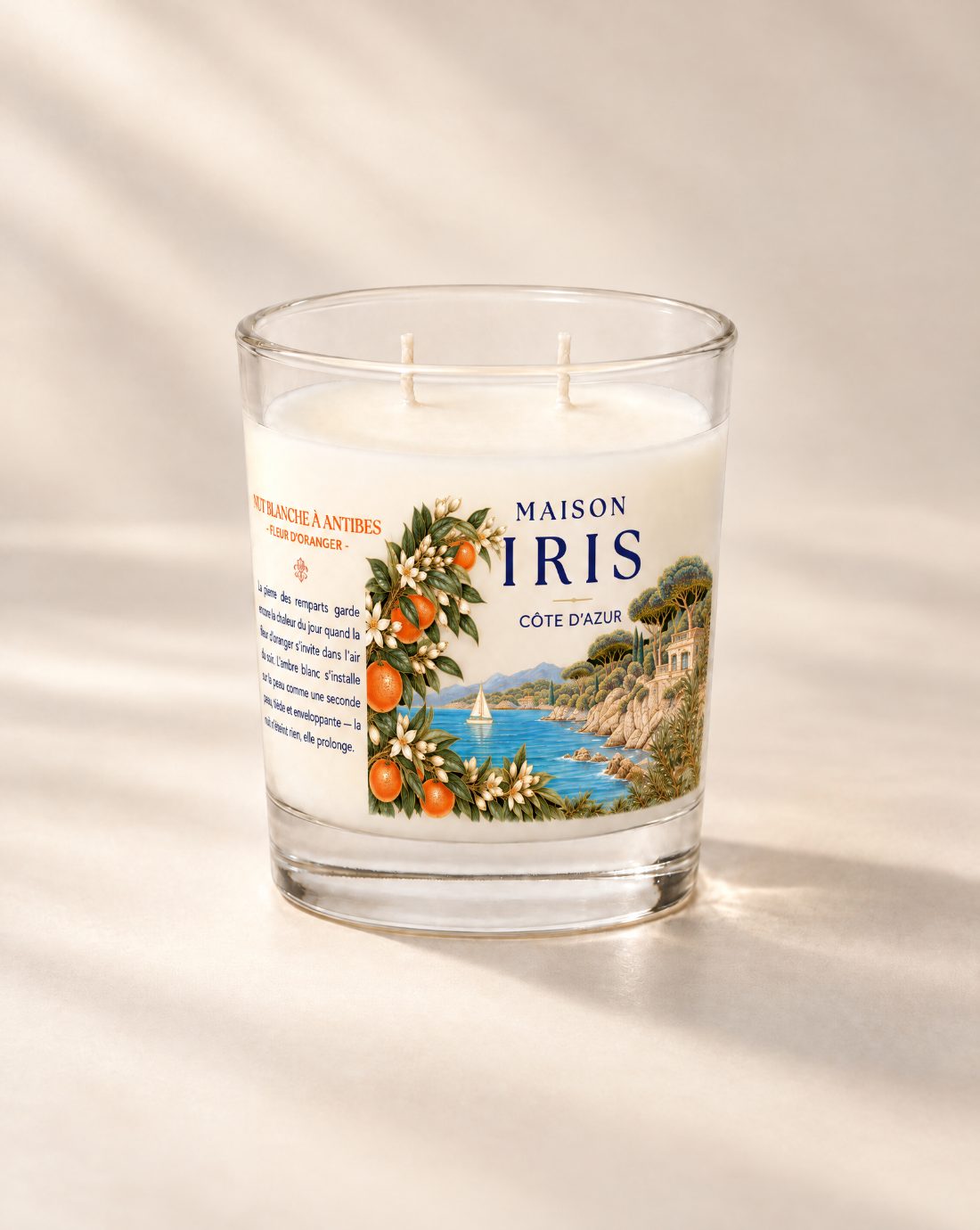 Bougie parfumée 220 g Maison Iris « Nuit blanche à Antibes » — Fleur d’oranger